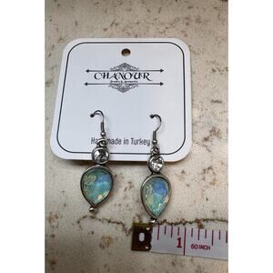 Chanour Teal Clear Rhinestone Drop Earrings Hypoallergenic Nickle Lead Free